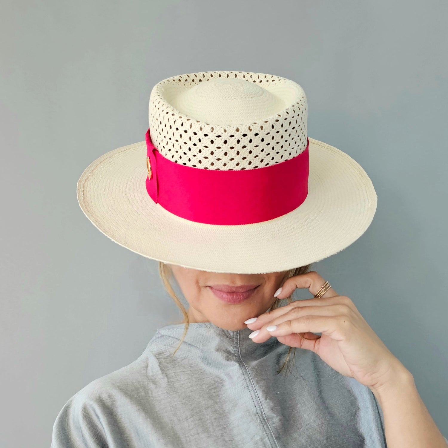 SONJA Open Weave Gambler Panama hat - luxury styling with Miami millinery branding and authentic Montecristi open weave heritage
