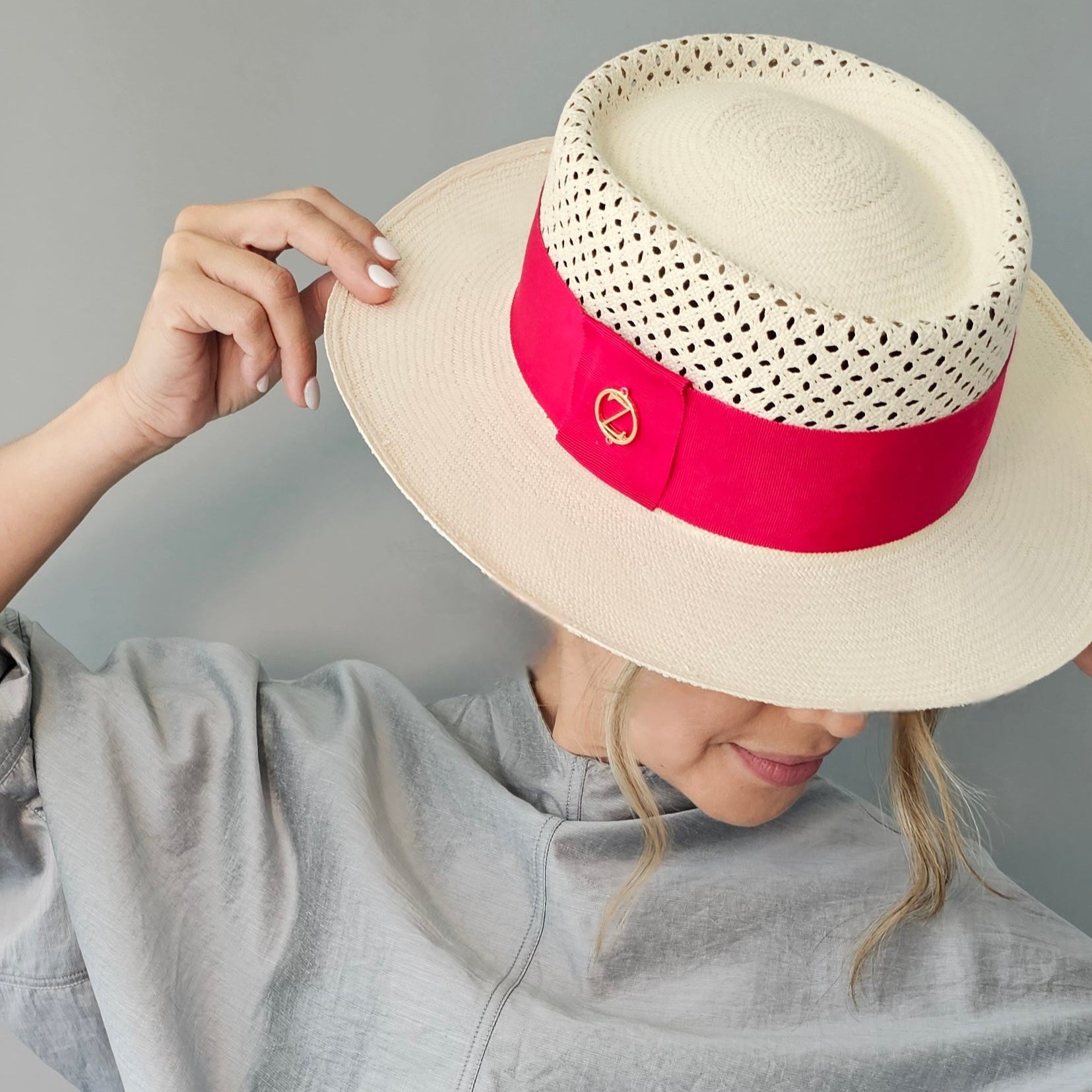 SONJA Open Weave Gambler Panama hat - sophisticated side profile showcasing handwoven Montecristi open weave craftsmanship and Gambler silhouette