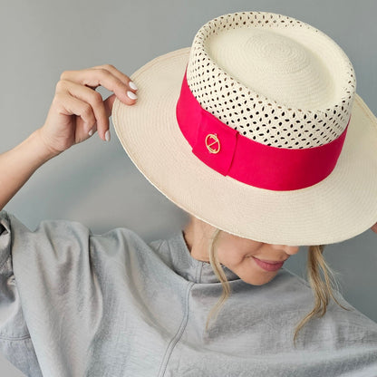 SONJA Open Weave Gambler Panama hat - sophisticated side profile showcasing handwoven Montecristi open weave craftsmanship and Gambler silhouette