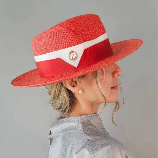 Side view LUANN Panama fedora lifestyle styling - elegant luxury hat perfect for spring racing events and sophisticated summer occasions"