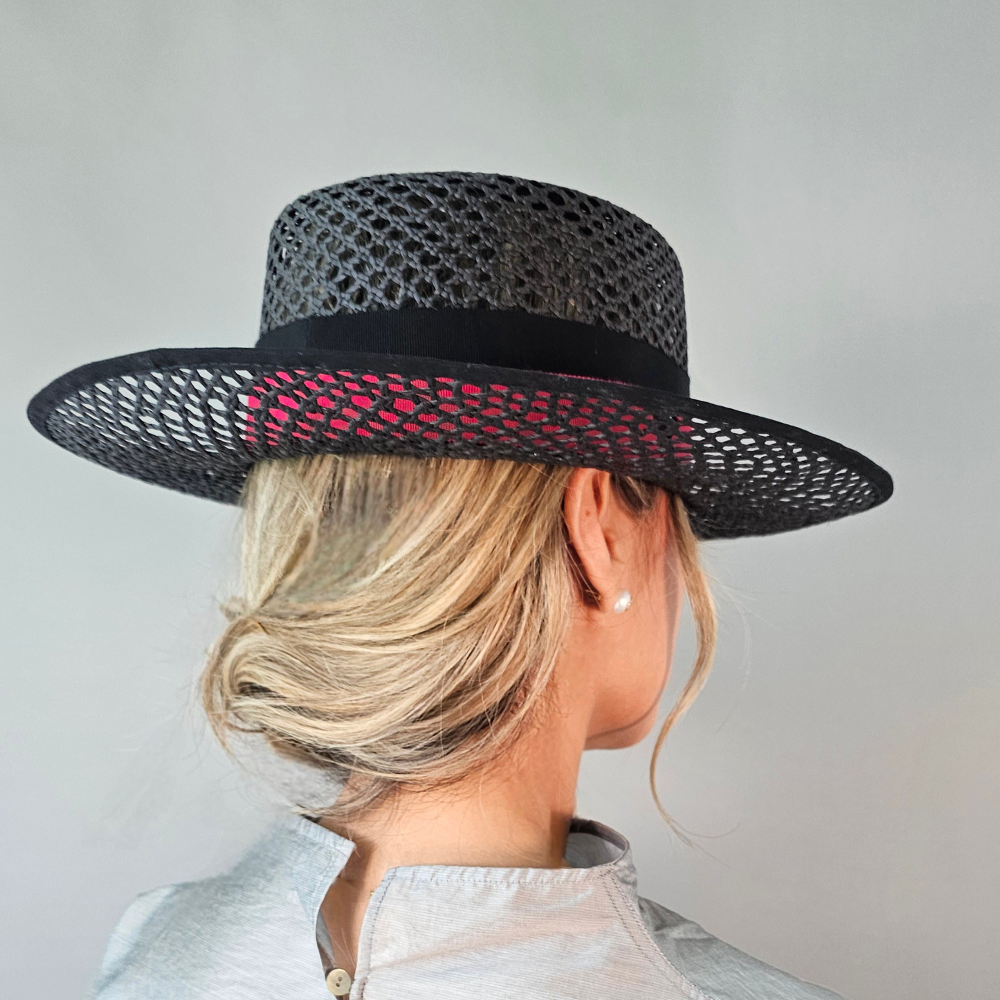 Back view of MIA hat open-weave straw construction