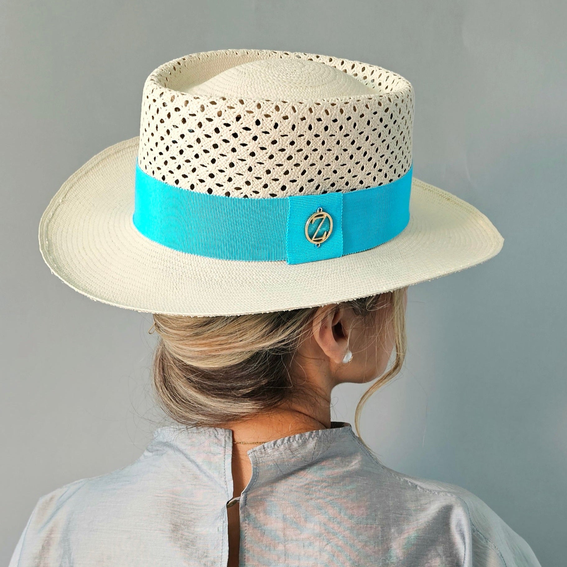 MEGHAN Open Weave Gambler Panama hat - luxury styling with Miami millinery branding and authentic Montecristi open weave heritage, side view