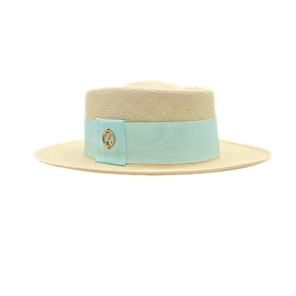 SKY Gambler Panama hat - authentic Montecristi design in premium Toquilla straw with sky blue Petersham ribbon
