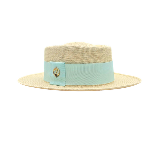 SKY Gambler Panama hat - authentic Montecristi design in premium Toquilla straw with sky blue Petersham ribbon
