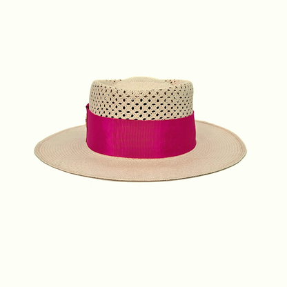 SONJA Open Weave Gambler Panama hat - sophisticated front profile showcasing handwoven Montecristi open weave craftsmanship and Gambler silhouette