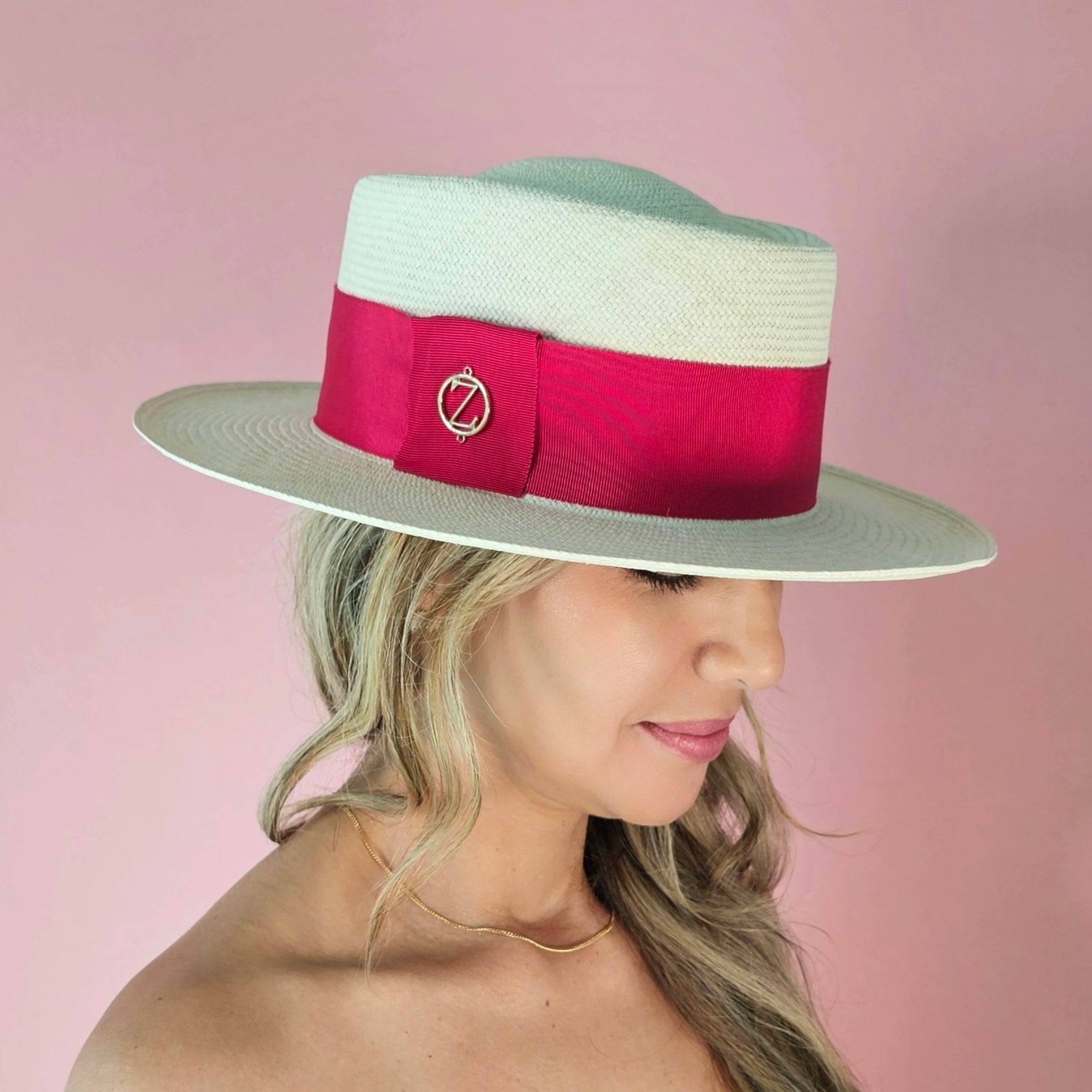 PAMELA Gambler Panama hat - sophisticated side profile showcasing handwoven Montecristi craftsmanship and Gambler silhouette