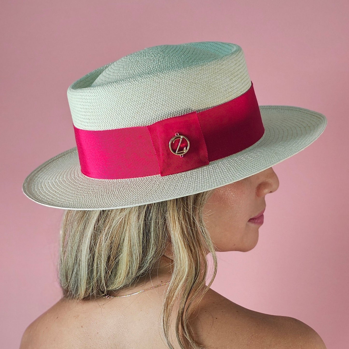 PAMELA Gambler Panama hat - sophisticated side profile showcasing handwoven Montecristi craftsmanship and Gambler silhouette