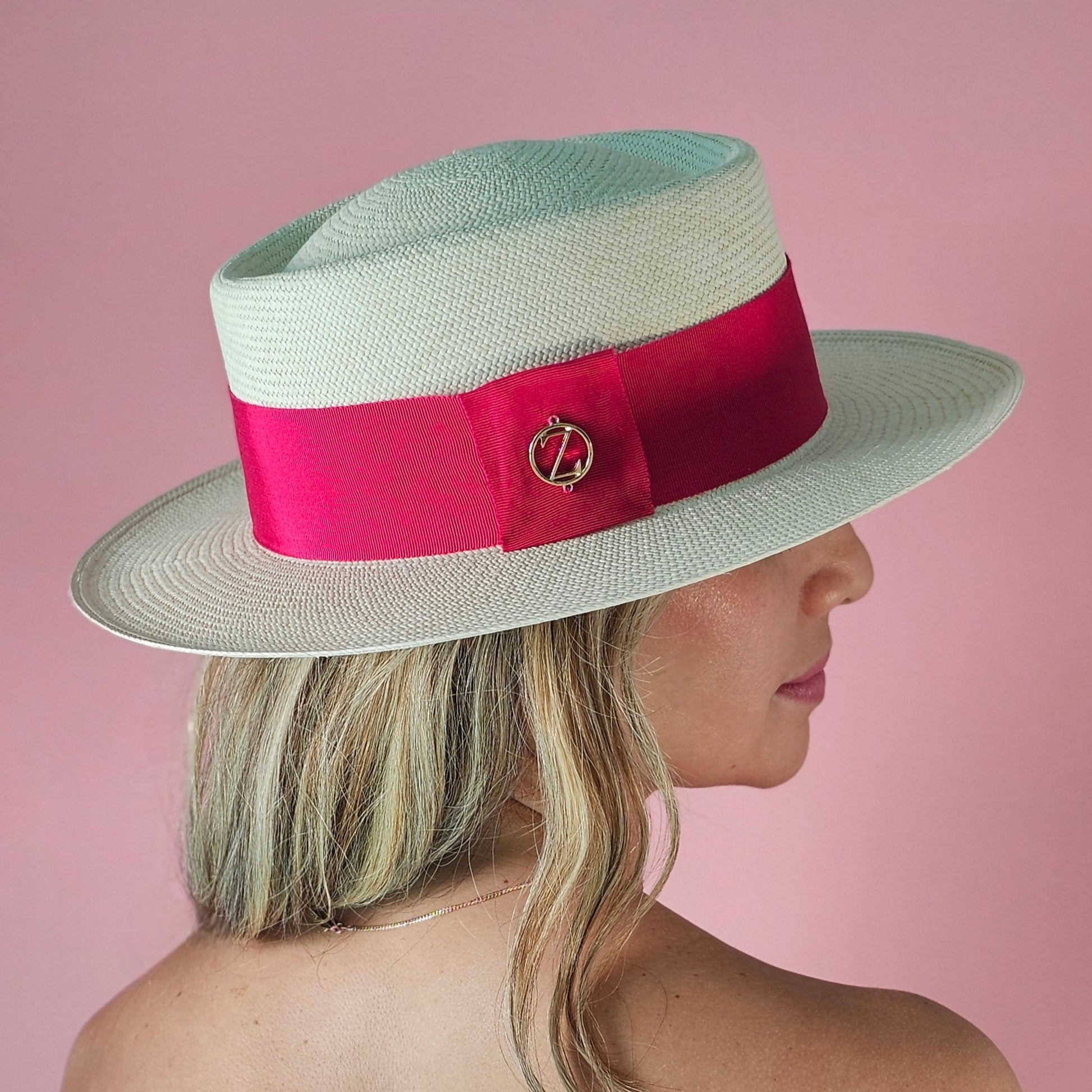 PAMELA Gambler Panama hat - sophisticated side profile showcasing handwoven Montecristi craftsmanship and Gambler silhouette