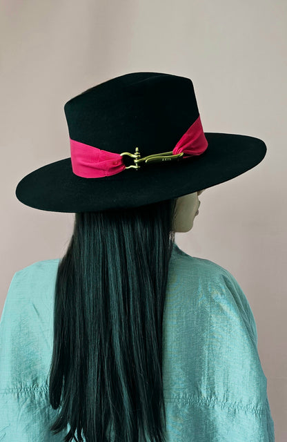 Black & Red Fedora side view showing premium Australian wool texture and elegant two-tone design
