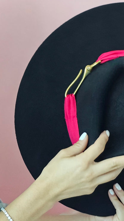 Black & Red Fedora close up view showing premium Australian wool texture and elegant two-tone design