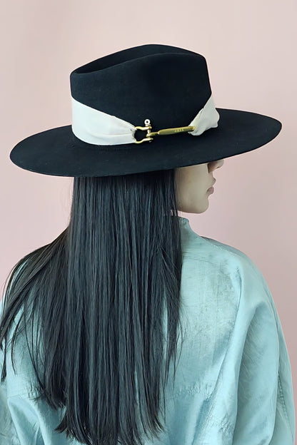 Wool Fedora Black & Tan - detailed view of luxury Australian wool texture and Miami millinery design