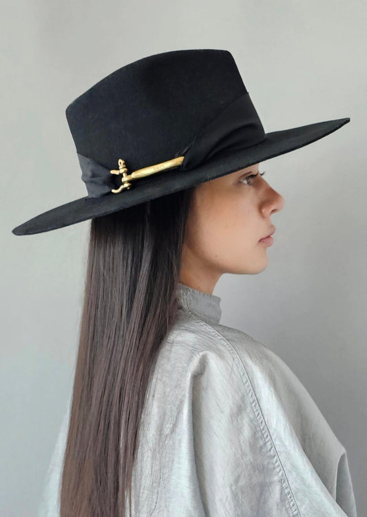 Black wool fedora side front view - luxury Australian wool construction
