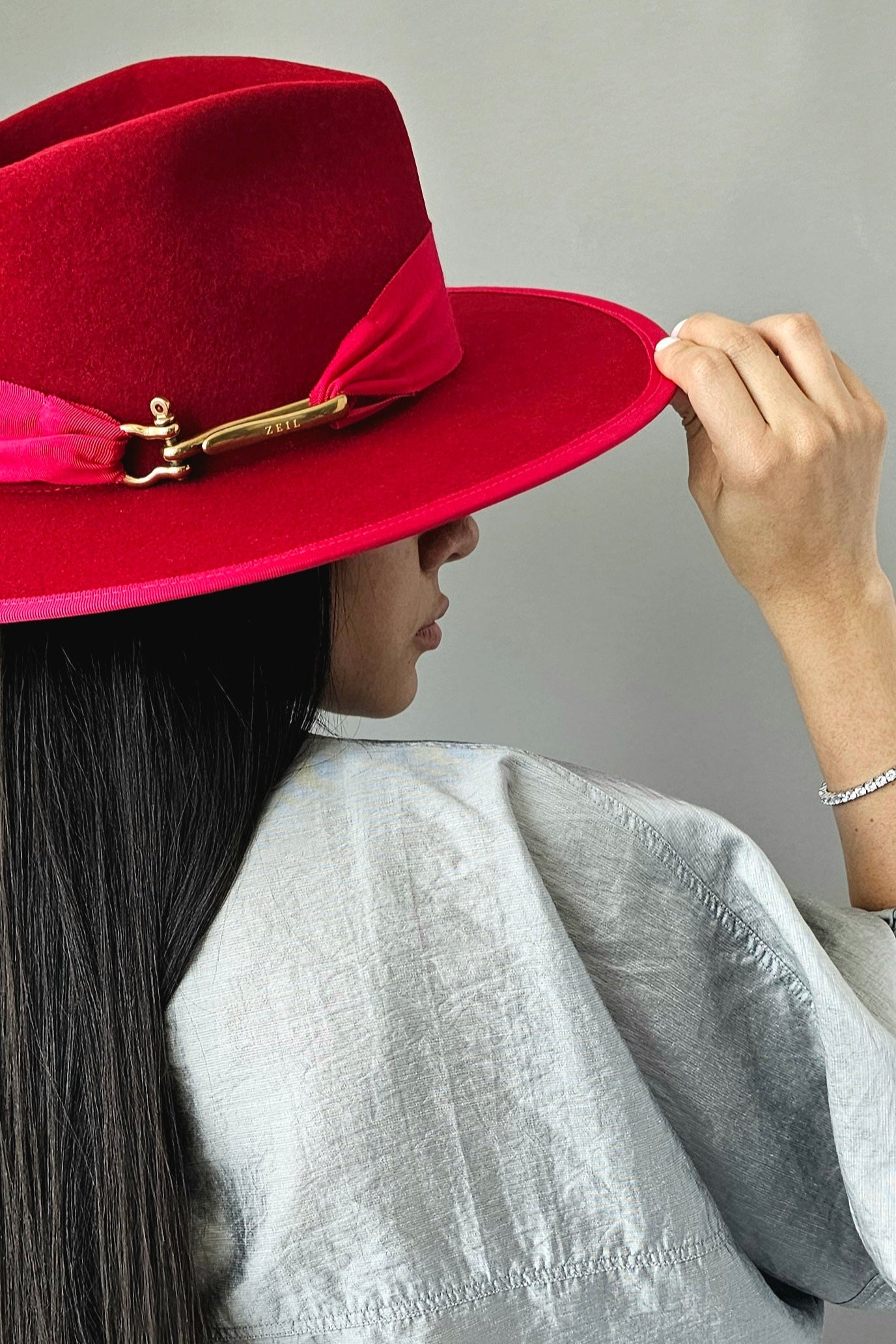 Close-up detail showcasing luxury brass zeil  logo 