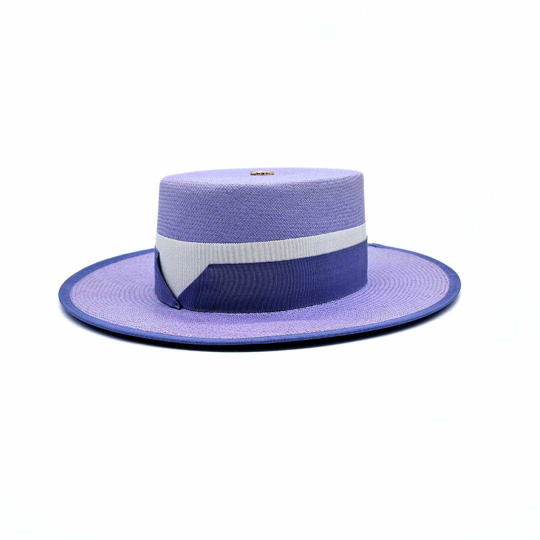 KATE boater hat - sophisticated side profile showcasing handcrafted Brisa weave and refined petersham ribbon detail