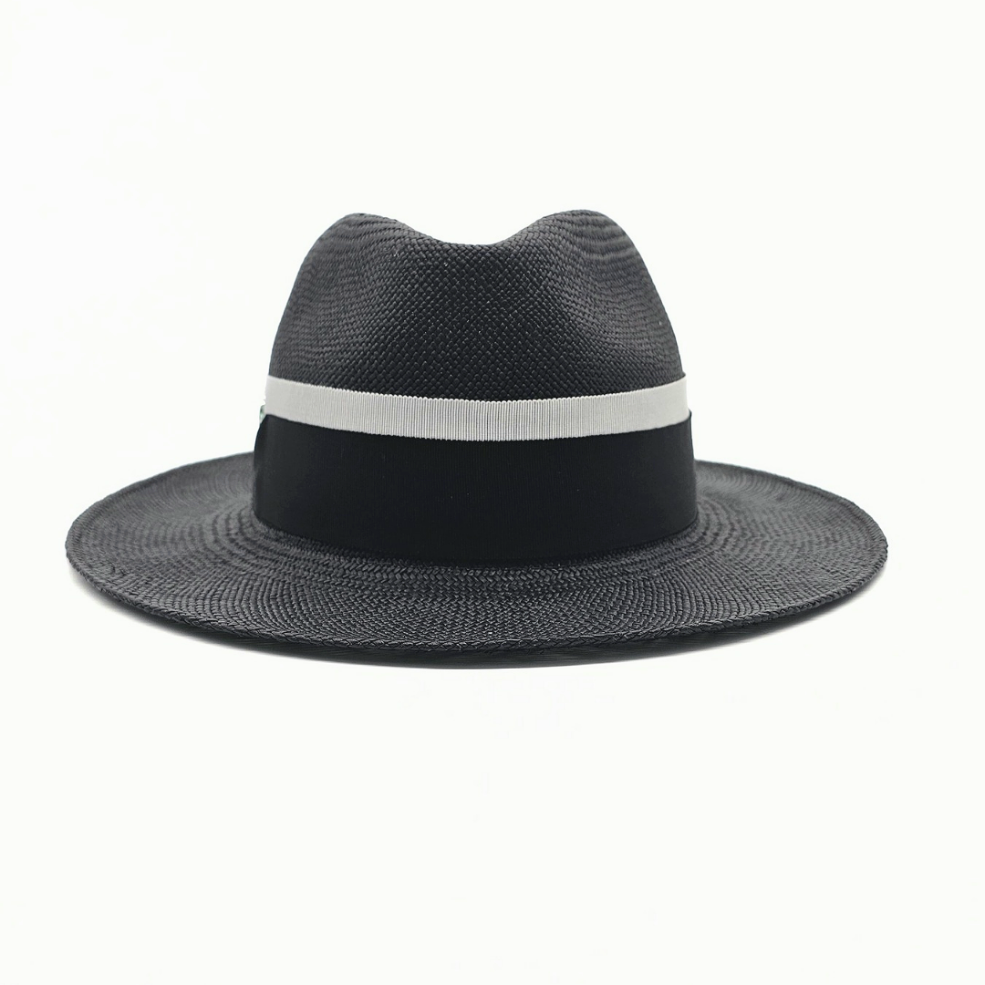 CAMILA Panama fedora hat - detailed view of premium black straw weave and expert millinery craftsmanship