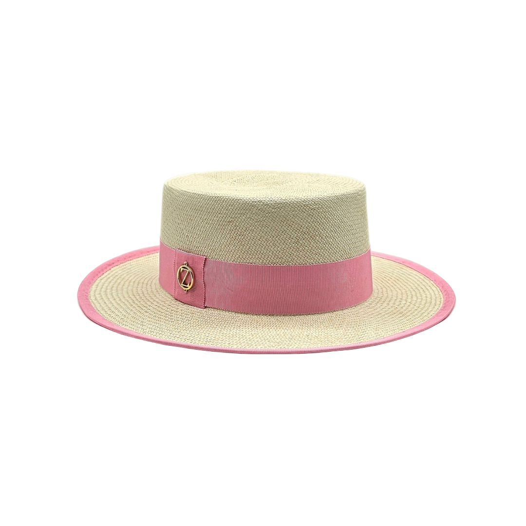 PAULINA Cordobes Panama hat - elegant styling showcase with luxury millinery branding and powder pink ribbon detail