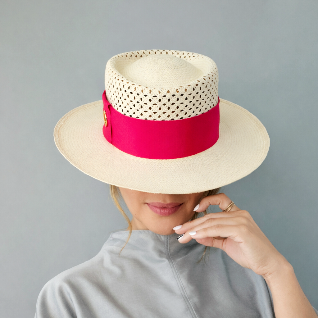 SONJA Open Weave Gambler Panama hat - luxury styling with Miami millinery branding and authentic Montecristi open weave heritage
