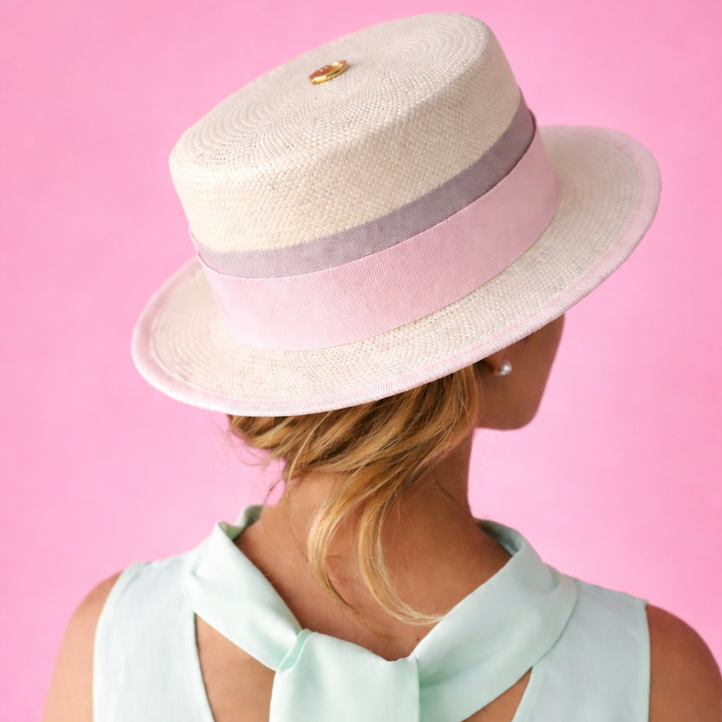 back view of Rose boater hat