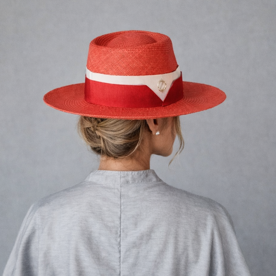 LUANN  Panama fedora luxury presentation - statement millinery piece highlighting premium materials and sophisticated design elements. Back shot