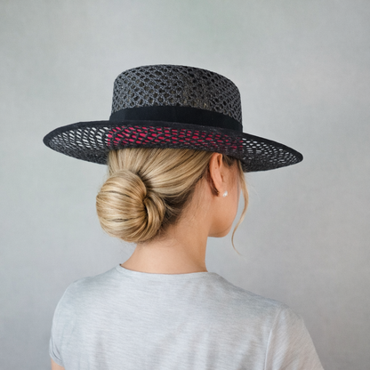 Back view of MIA hat open-weave straw construction