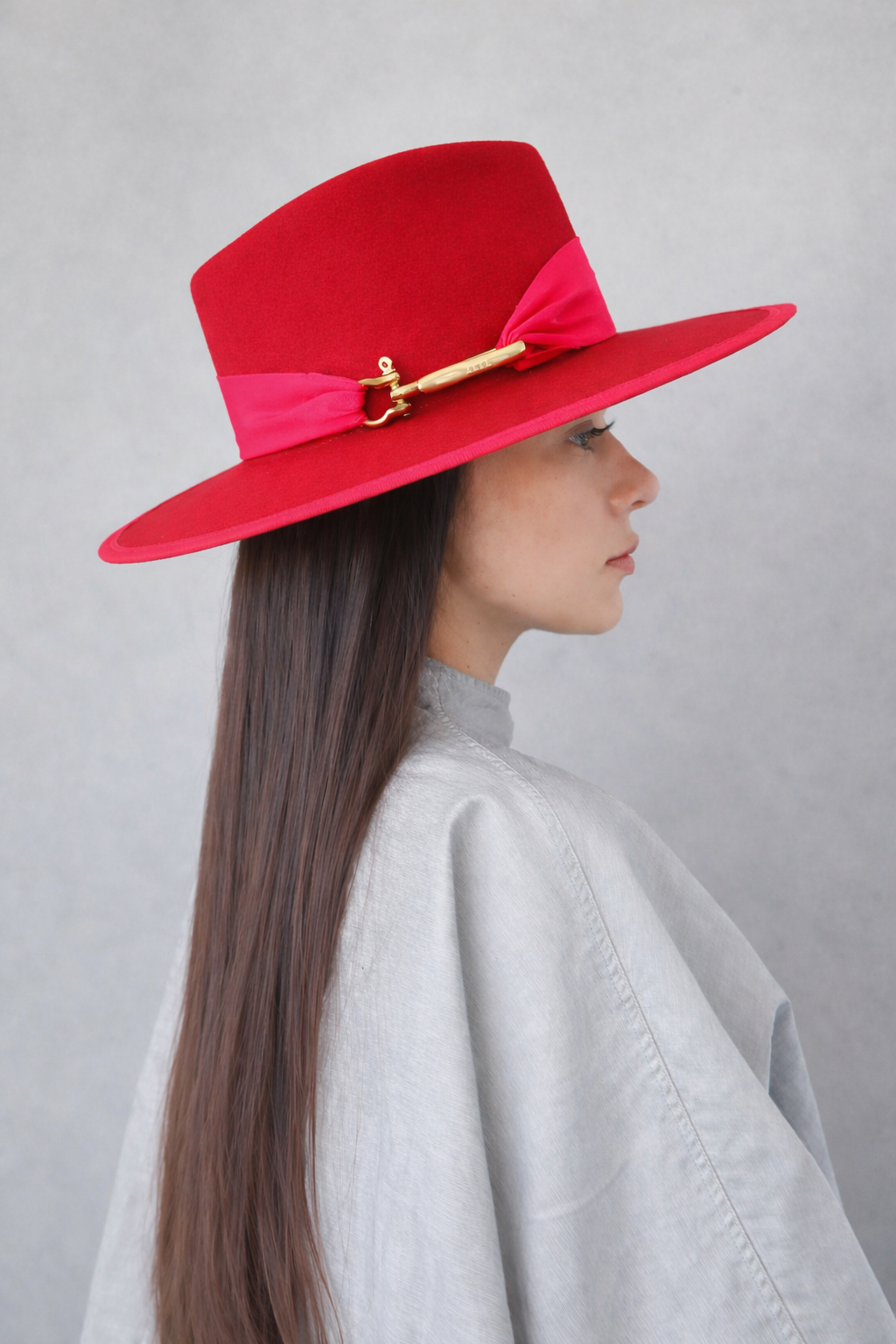 Red wool fedora hat front view showing premium Australian wool texture and elegant two-tone design