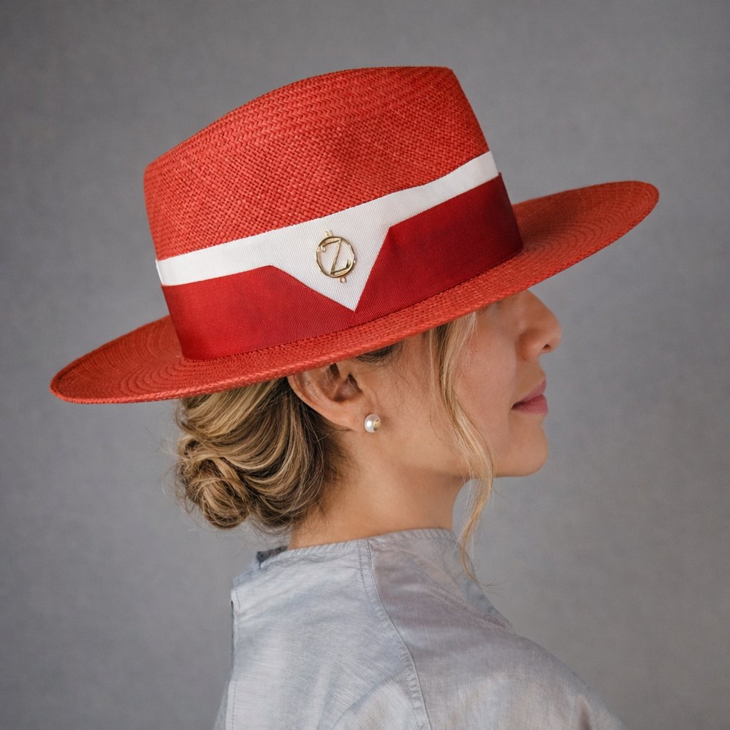 Side view LUANN Panama fedora lifestyle styling - elegant luxury hat perfect for spring racing events and sophisticated summer occasions"